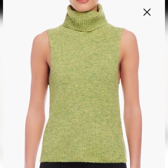 Fifteen Twenty Sweaters - FIFTEEN TWENTY KELLI RIB SLEEVLESS TURTLENECK SWEATER SMALL GREEN